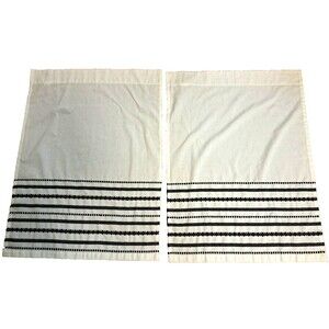 White Blue Trim Curtain Panels Set Recycled Polyester Curtainworks Cottage 36x52